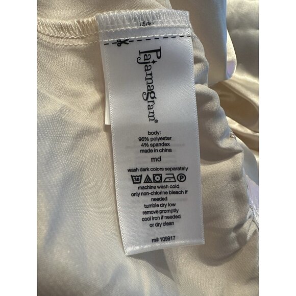 PajamaGram ivory satin 2-piece PJ Pajama Lounge Set Size Medium Elastic Waist - Picture 9 of 9
